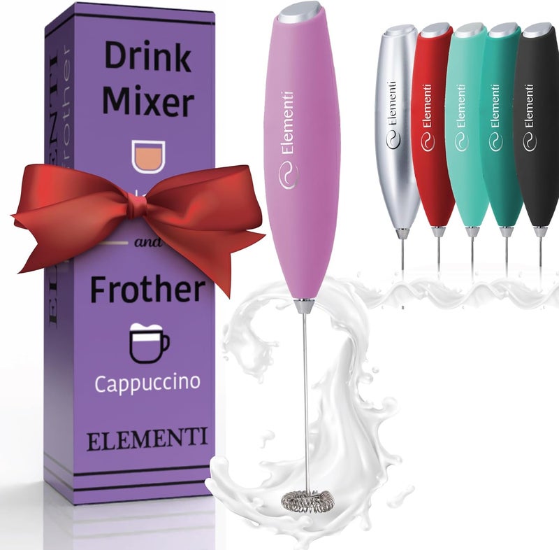Elementi Drink Mixer Handheld - Electric Stirrer and Powerful Protein Powder Mixer Wand, Easy-to-Use Mini Frother Wand for Quick Delicious Cocktails, Milk Frother and Coffee Stirrers (Pastel Pink) - Image 1